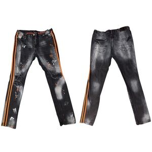 Encrypted Men Slim Fit Paint Splatter Stripe Jeans